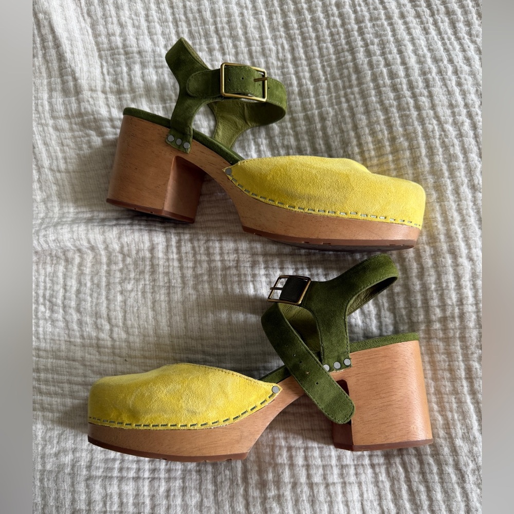 Charlotte Stone Yellow and Green Mules